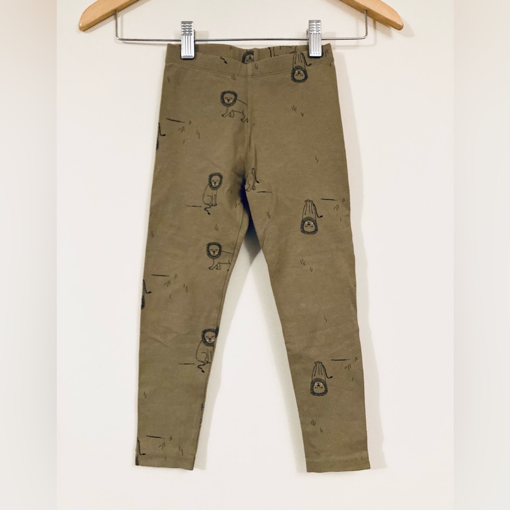 Rise Little Earthling Green Lion Leggings for Kids Age 3 to 4 Organic Cotton